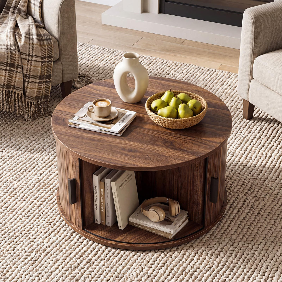 GIANTEX 23.5" Round Coffee Table with Hidden Storage