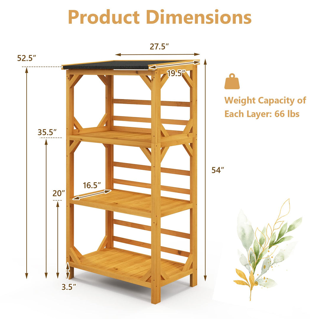 Giantex Plant Stand with Roof - 54'' Outdoor Storage Shelves, 3-Tier Wooden Plant Rack with Weatherproof Asphalt Roof