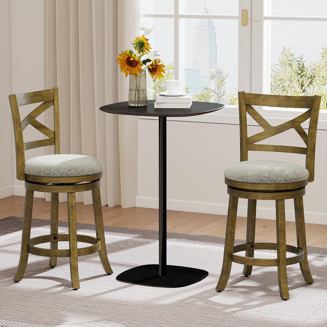 Giantex Wood Swivel Bar Stools Set of 2/4 with Backrests and Wood Frame