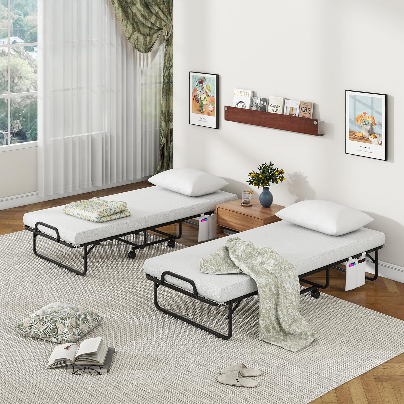 Giantex Folding Bed with Mattress and Top Pillow, Cot Portable Guest Bed w/Metal Frame, 75" x 31"