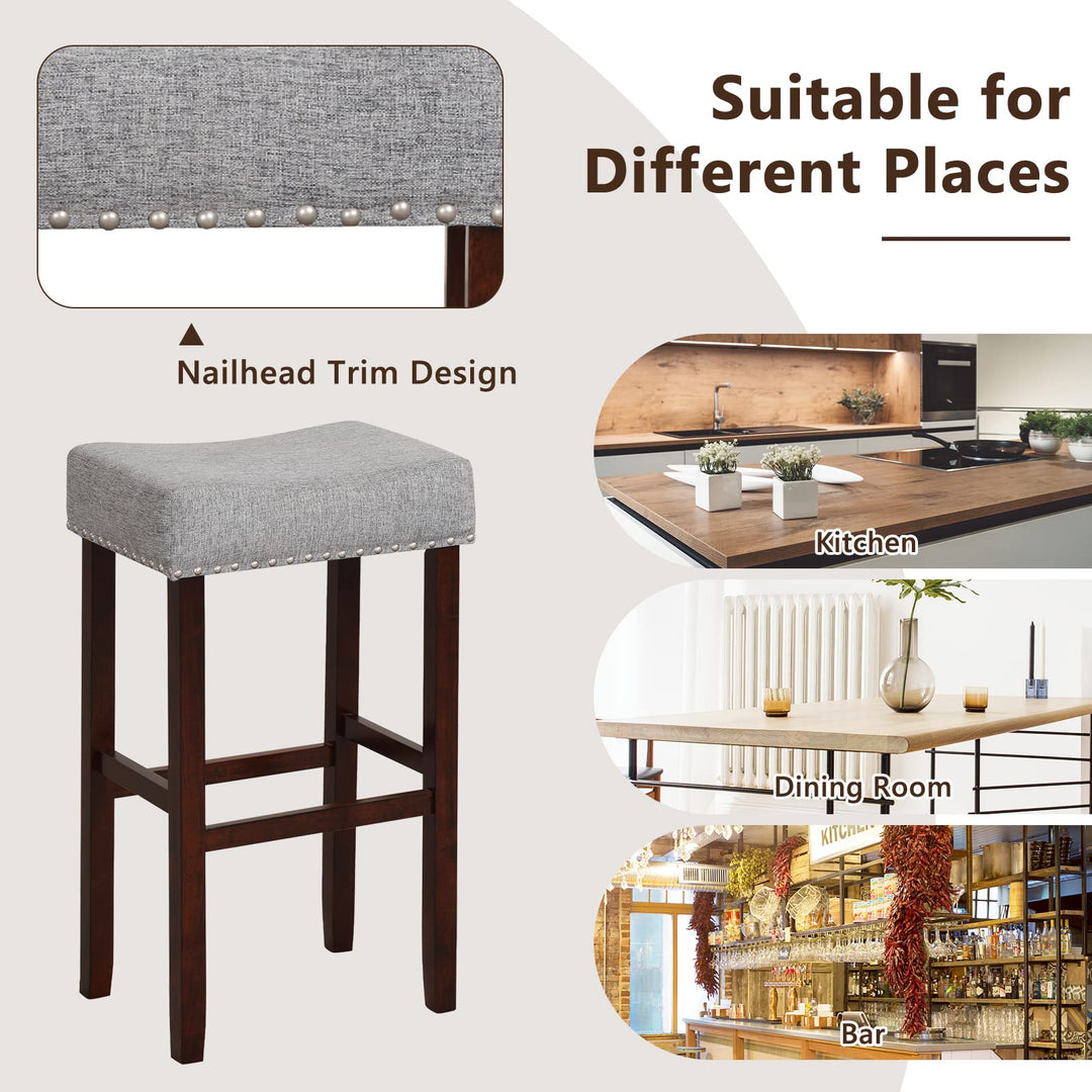 Giantex 29.5" Bar Height Bar Stools Set of 4 - Backless Saddle Barstools with Nailhead Linen Foam Seat
