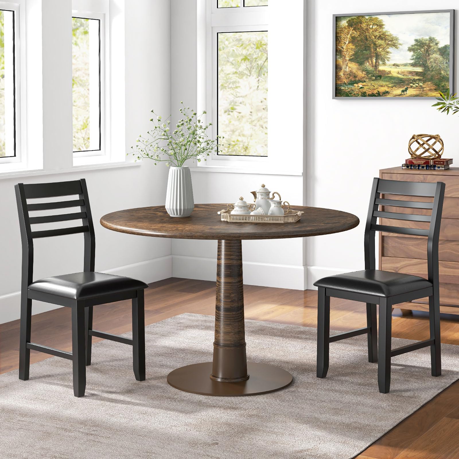Giantex Dining Chairs Black, Faux Leather Upholstered Kitchen Chairs w/Padded Seat & Ladder Back
