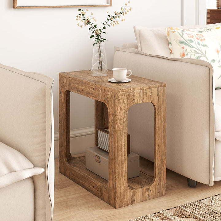 Giantex Narrow End Table 2-Tier Farmhouse Side Table with Open Storage Shelf