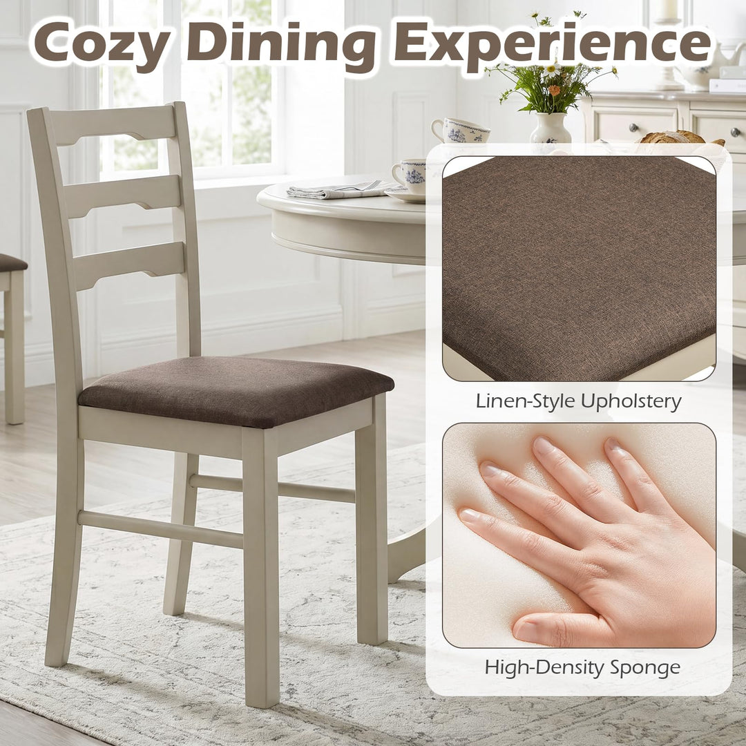 Giantex Wood Farmhouse Upholstered Kitchen Chairs with Ladder Back Design (2/4)
