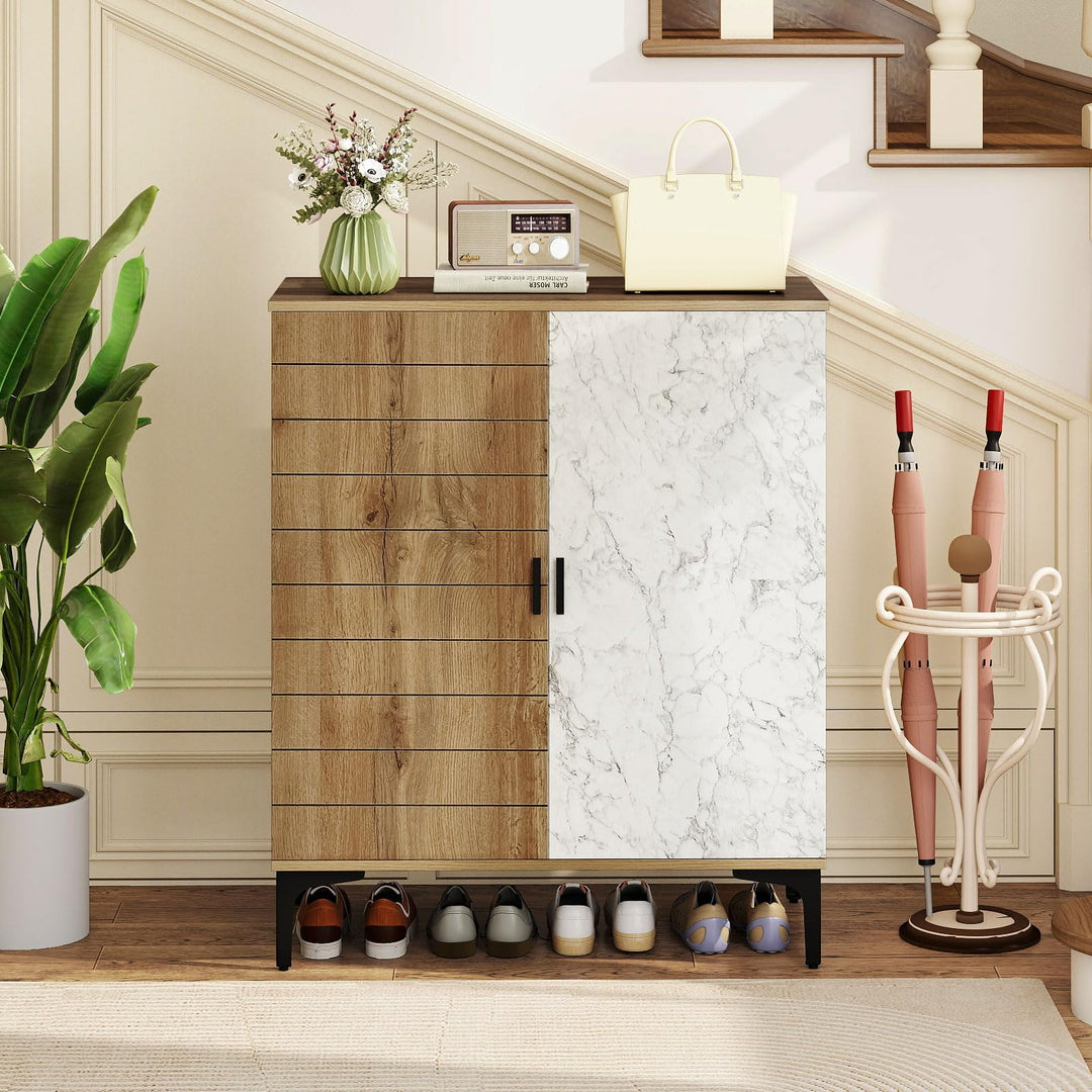 Giantex Shoe Cabinet 4-Tier Wooden Shoe Rack Cabinet(Marble Pattern Door)