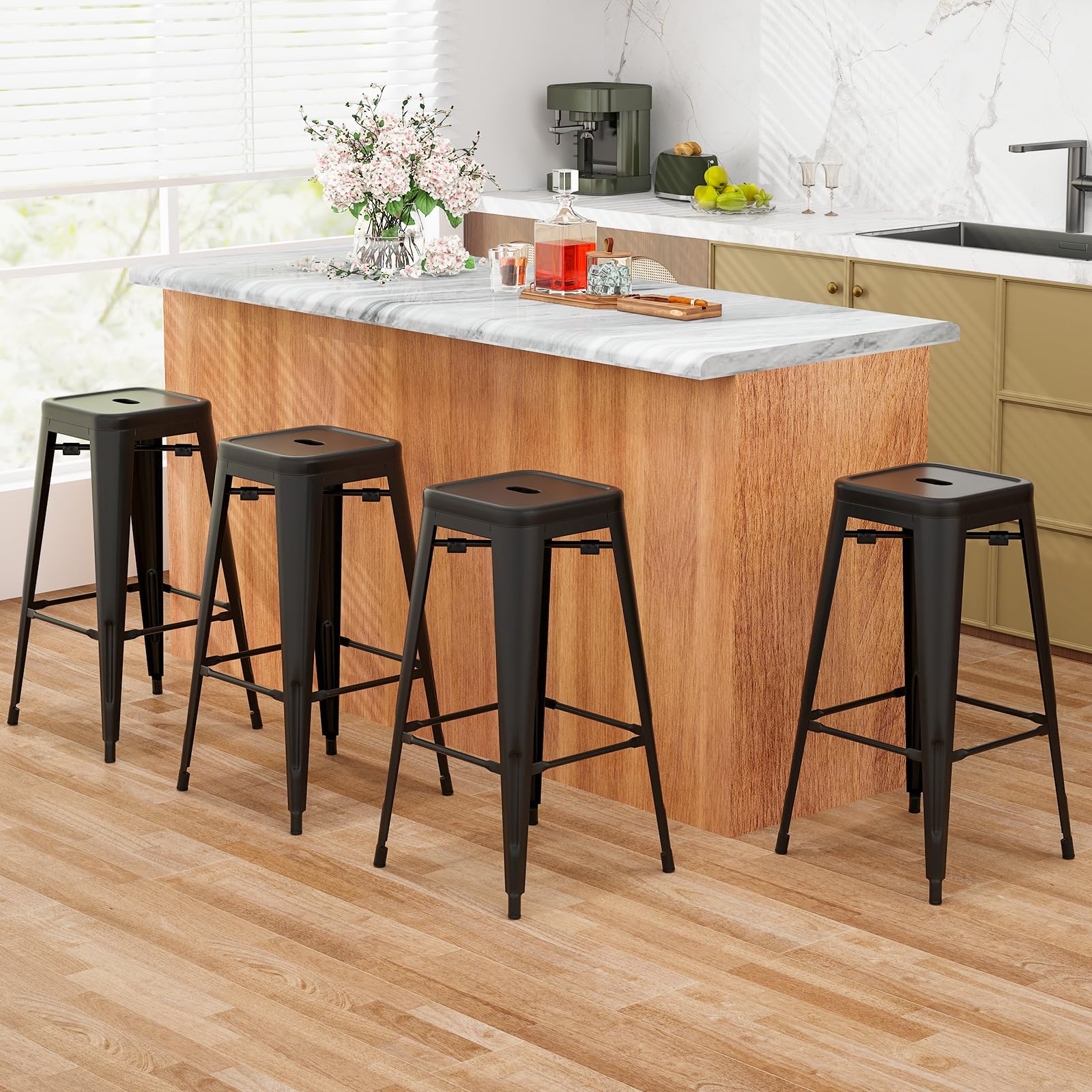 Giantex Metal Backless Bar Stools Set of 4, 30" Bar Height Modern Industrial Barstools w/Cut-out Handle