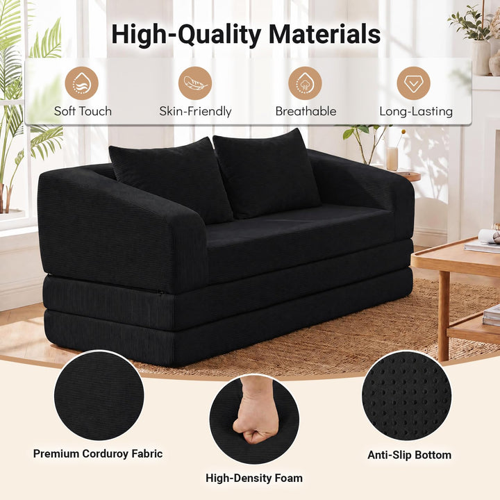 GIANTEX 61" Folding Sofa Bed | 2 in 1 Convertible Futon Couch with 2 Back Cushions