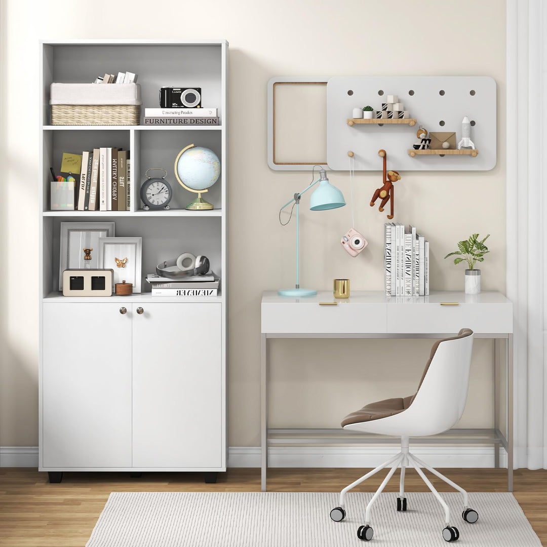 Giantex 66" Tall Bookcase with Doors, Wooden Bookshelf with Adjustable Shelf and 4 Storage Cubes