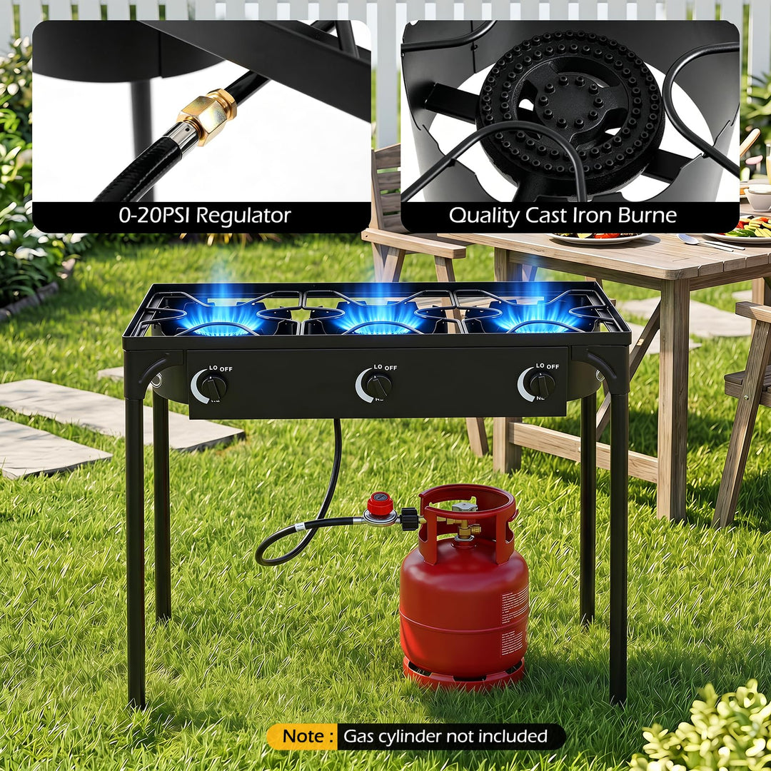 Giantex 3 Burner Propane Gas Stove | 240,000 BTU High Pressure Camp Cooker