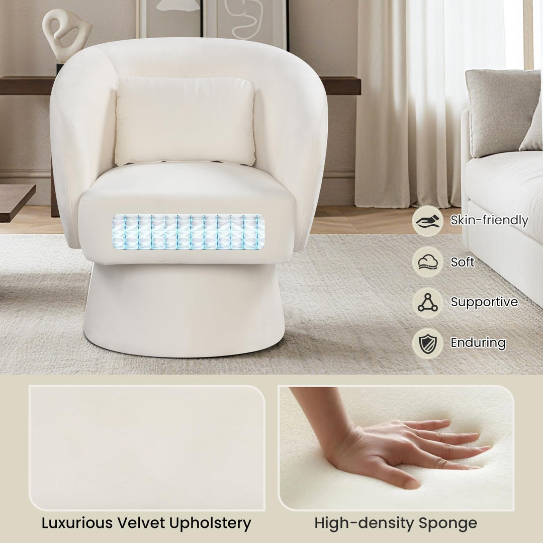 Giantex Swivel Accent Chair Upholstered Barrel Chair with Curved Back & Removable Lumbar Pillow