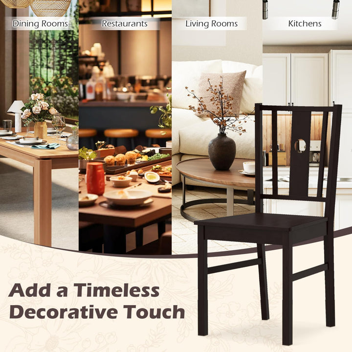Giantex Solid Rubber Wood Kitchen Chairs with Slatted Curved Backrest &amp; Wide Seat (2/4)