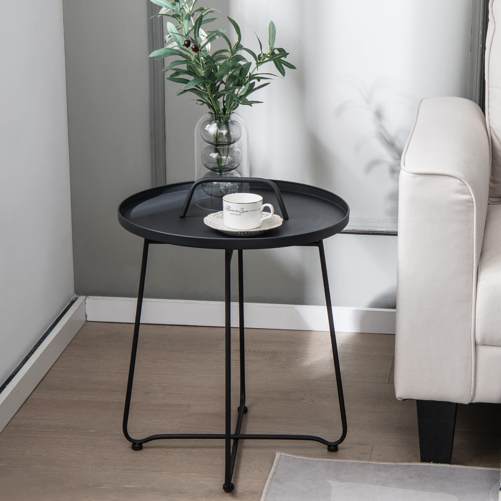 Giantex Outdoor Side Table with Handle - Metal Patio End Table