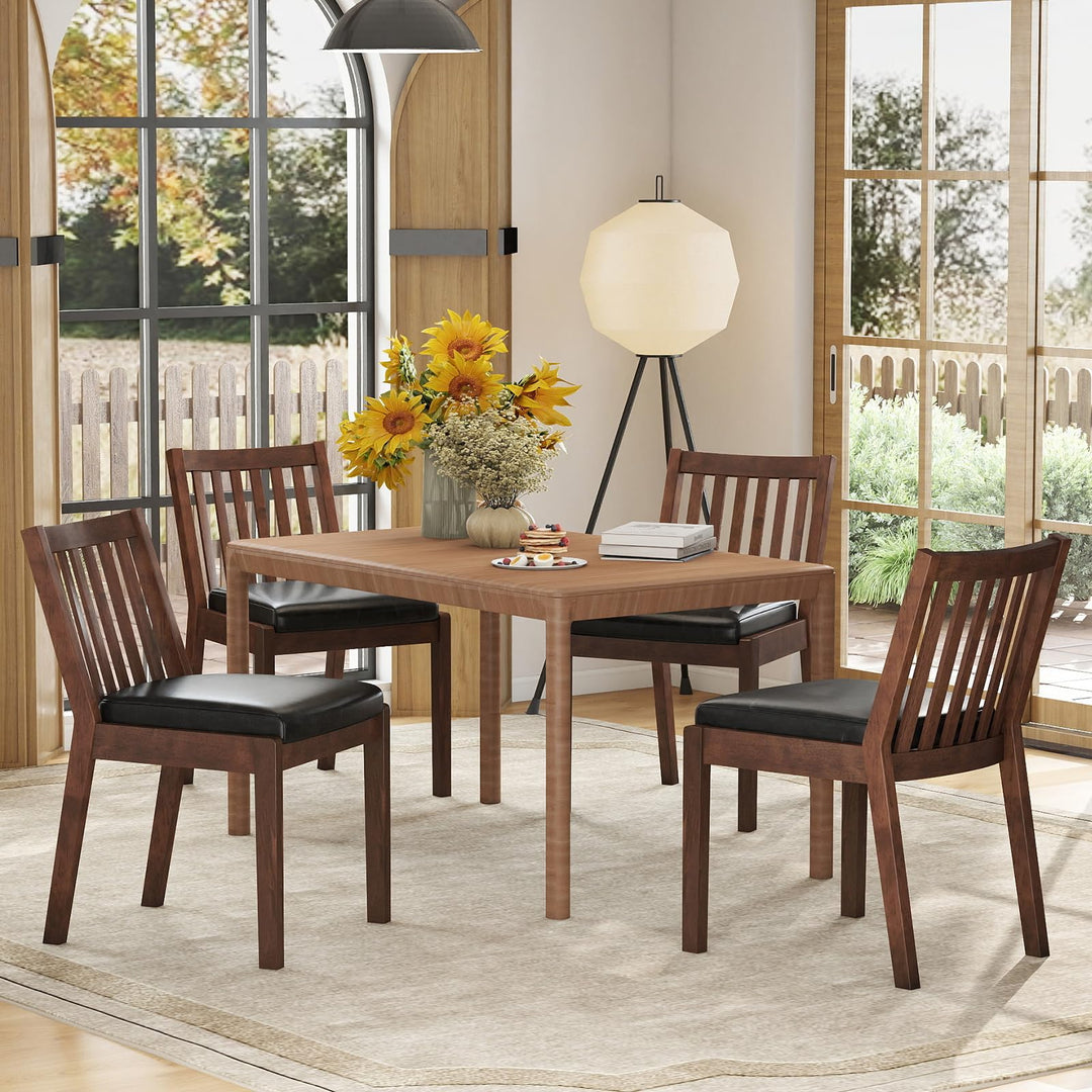 Giantex PU Leather Upholstered Kitchen Chairs w/Rubber Wood Frame Padded Seat