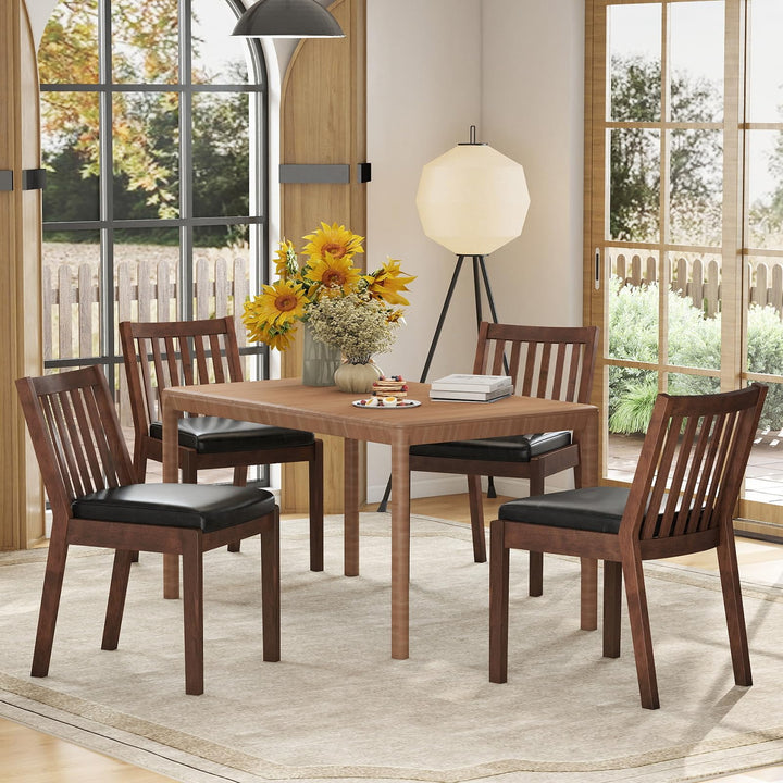 Giantex PU Leather Upholstered Kitchen Chairs w/Rubber Wood Frame Padded Seat