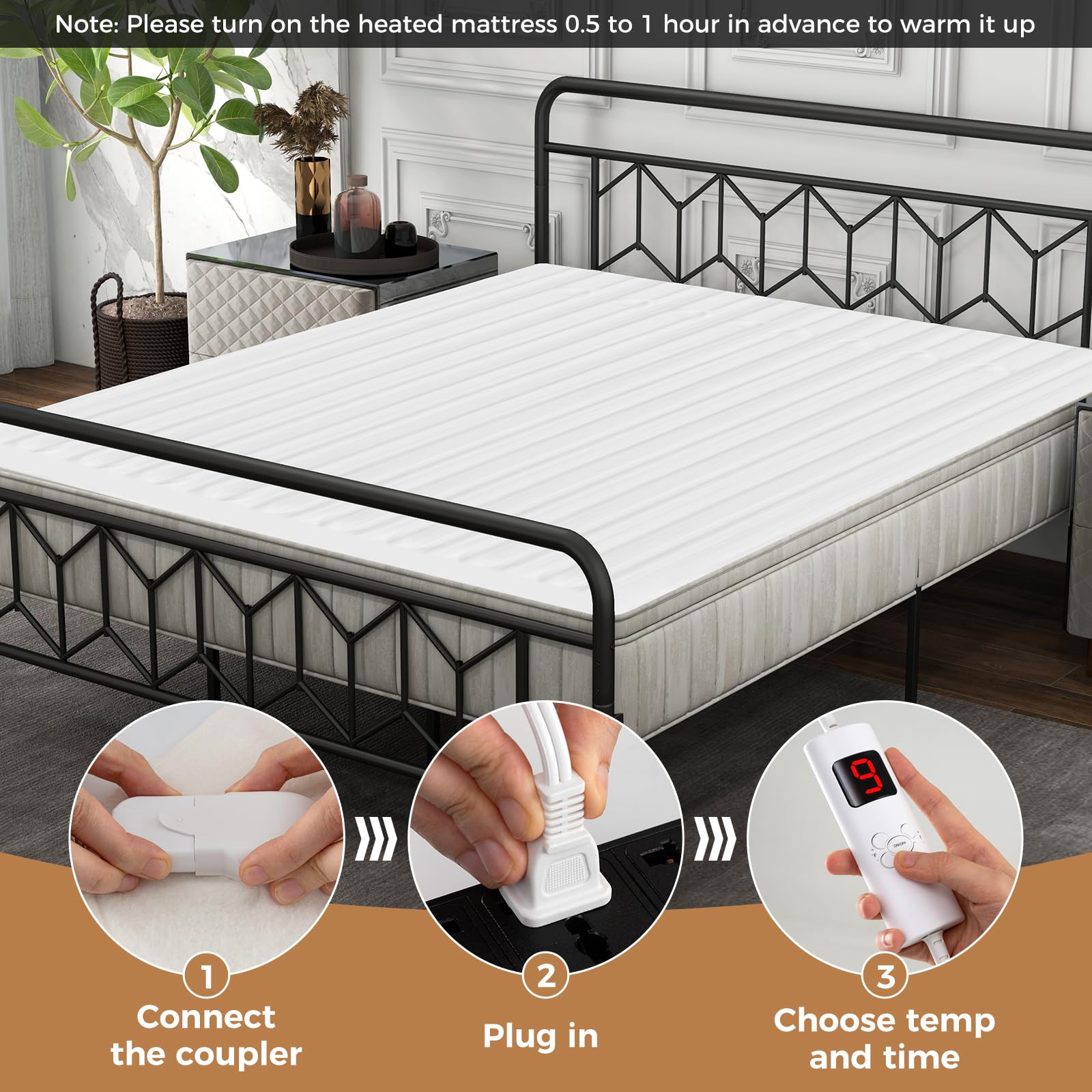 Giantex Heated Mattress Pad, Machine Washable Bed Warmer with Dual Controller, 9 Heat Setting, White, Queen Size, 80” x 60”