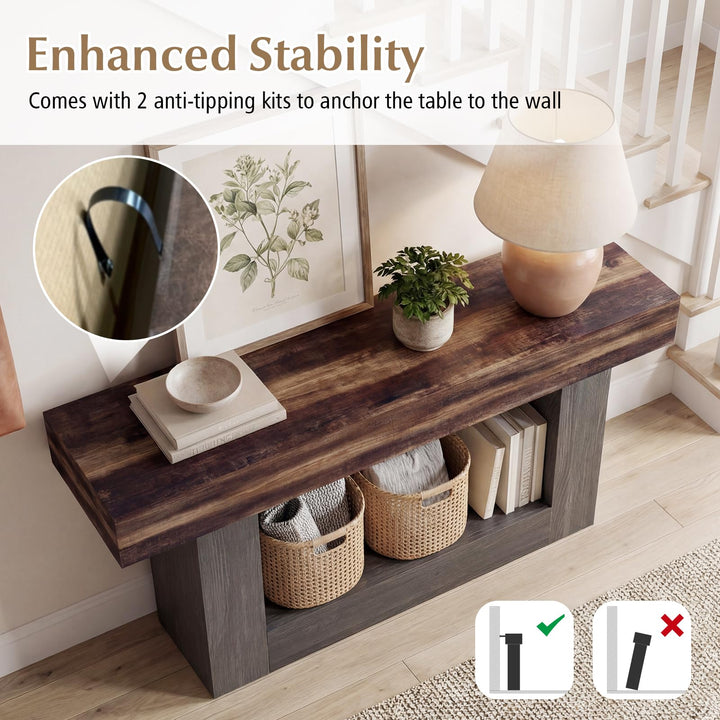 Giantex 63" Farmhouse Console Table | 2-Tier Narrow Entryway Table with Storage Shelf