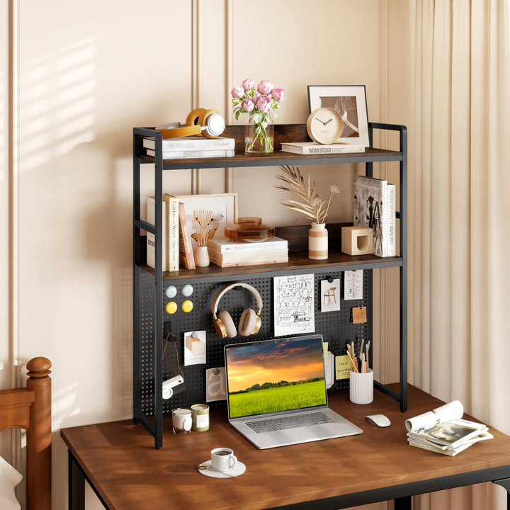 Giantex 2-Tier Desk Hutch Dorm with Pegboard for up to 32" Computer Monitor