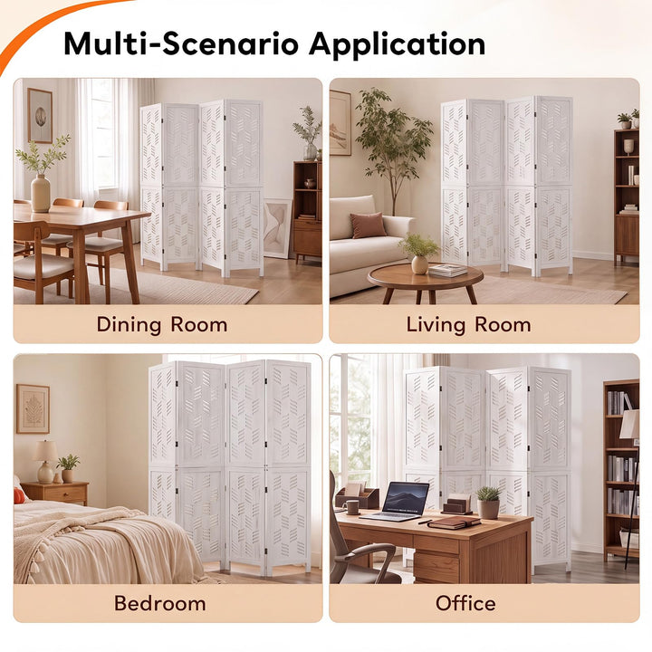 GIANTEX Folding Room Divider | Wood Privacy Screen with Wave Cutout