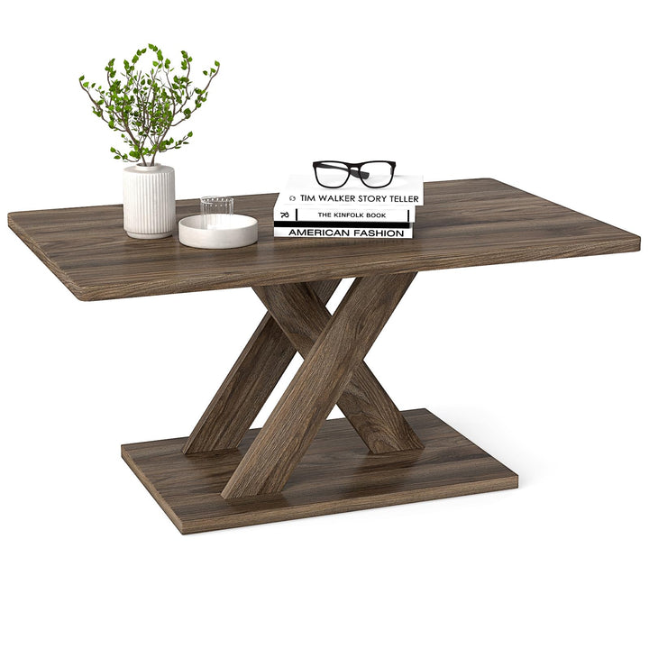 Giantex 37.5 Inch Wood Living Room Table with Stable Base & Rubber Wood Connection