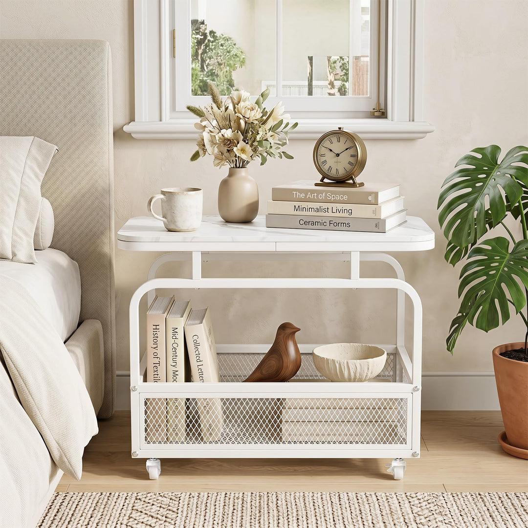 Giantex Rolling Side Table | 2-Tier End Table with Mesh Storage Basket (1/2)