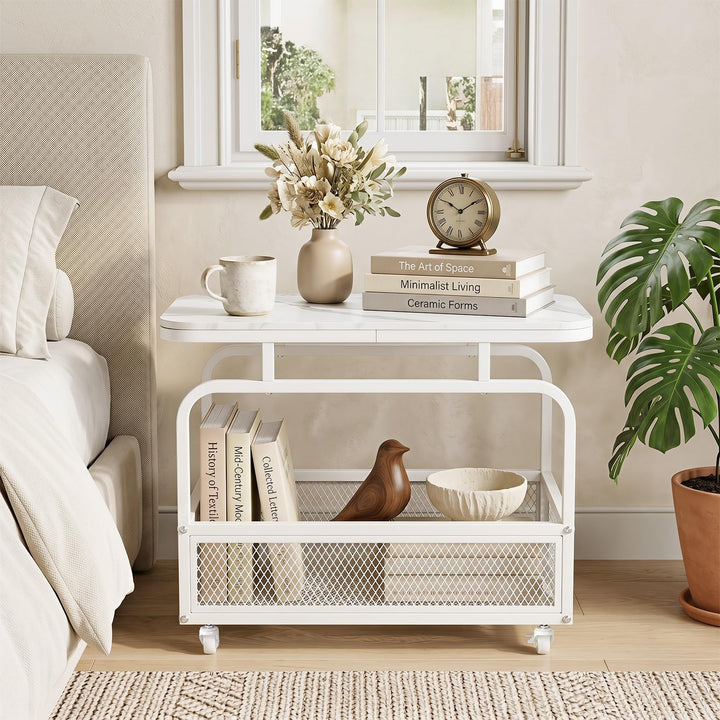 Giantex Rolling Side Table | 2-Tier End Table with Mesh Storage Basket (1/2)