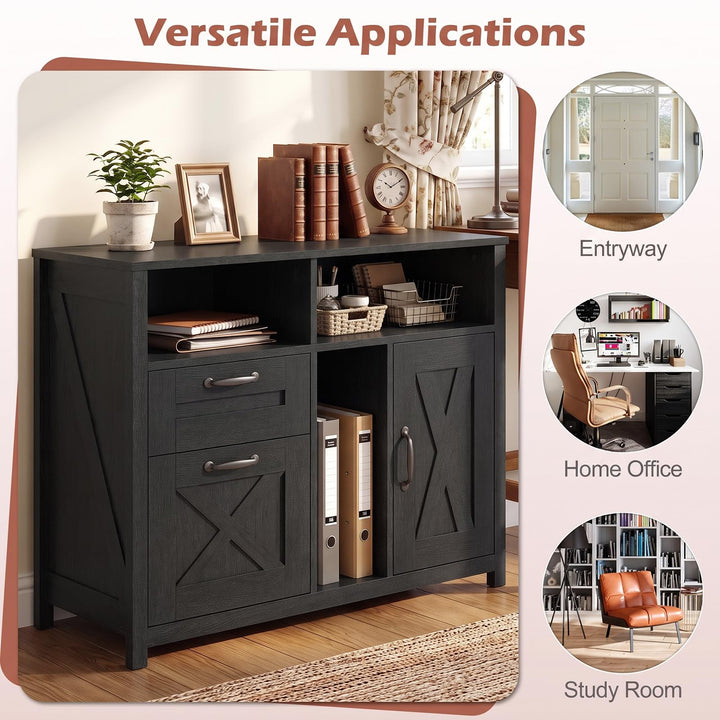 Lateral File Cabinet with 2 Drawers and Single-Door Cabinet for Letter/A4