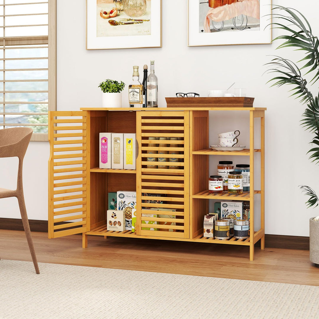 Giantex Bamboo Bathroom Storage Cabinet 2-Door Storage Organizer with Shelves