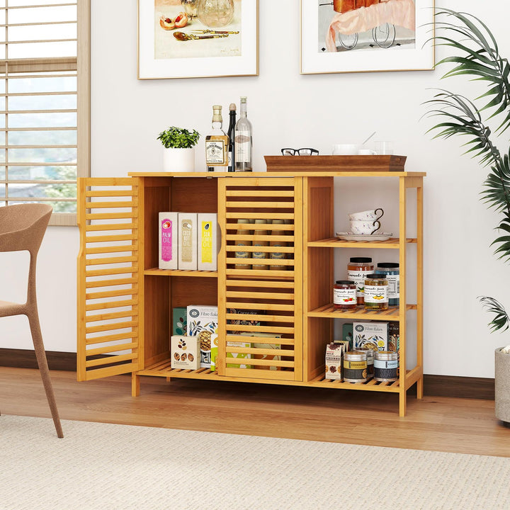 Giantex Bamboo Bathroom Storage Cabinet 2-Door Storage Organizer with Shelves