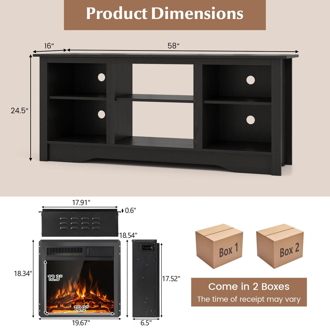 Giantex Fireplace TV Stand for TVs Up to 65”, Entertainment Center with Adjustable Shelves
