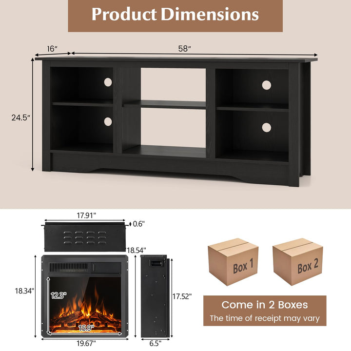 Giantex Fireplace TV Stand for TVs Up to 65”, Entertainment Center with Adjustable Shelves