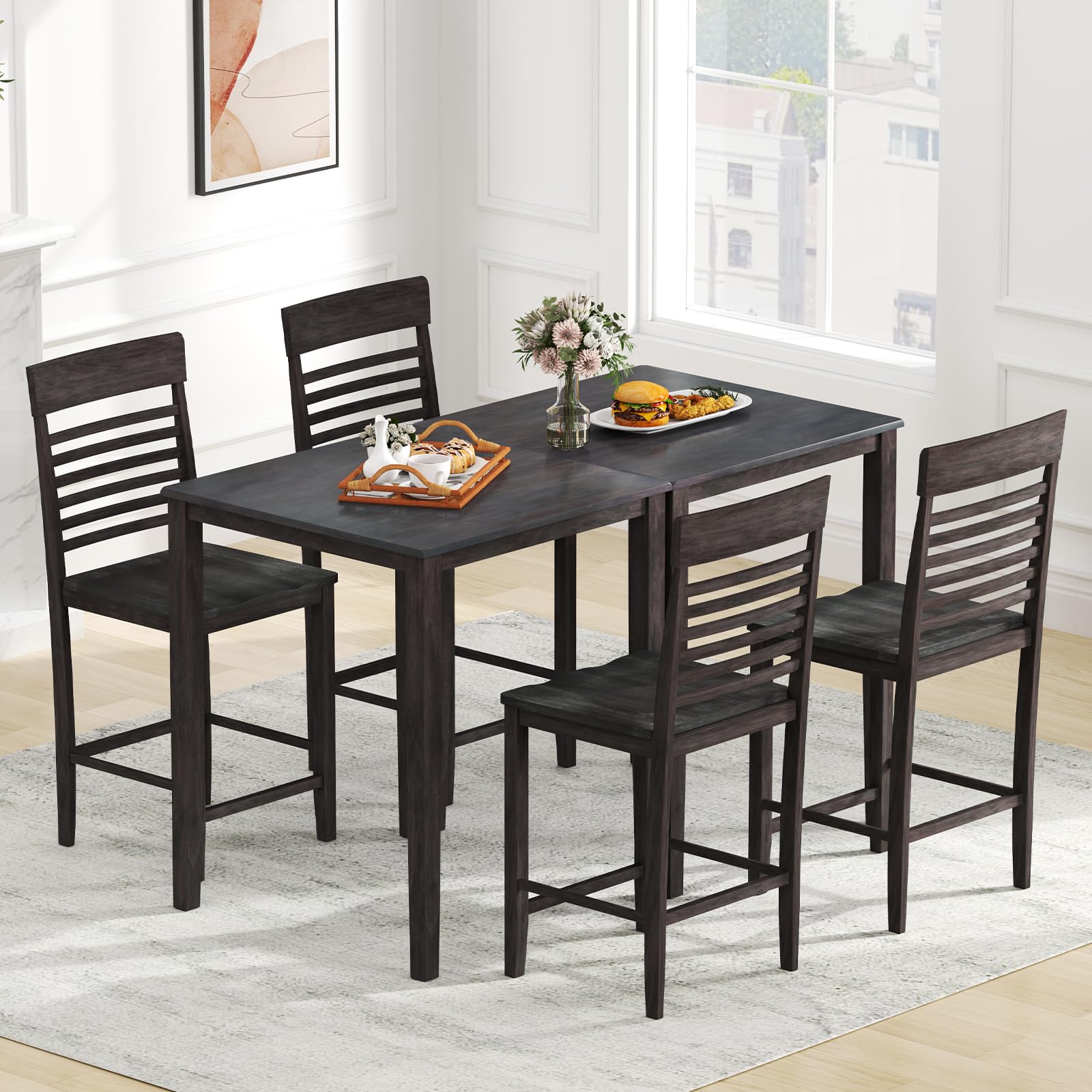 Giantex Counter-Height Square Kitchen Table and 4 Chairs Set with Rubber Wood Frame