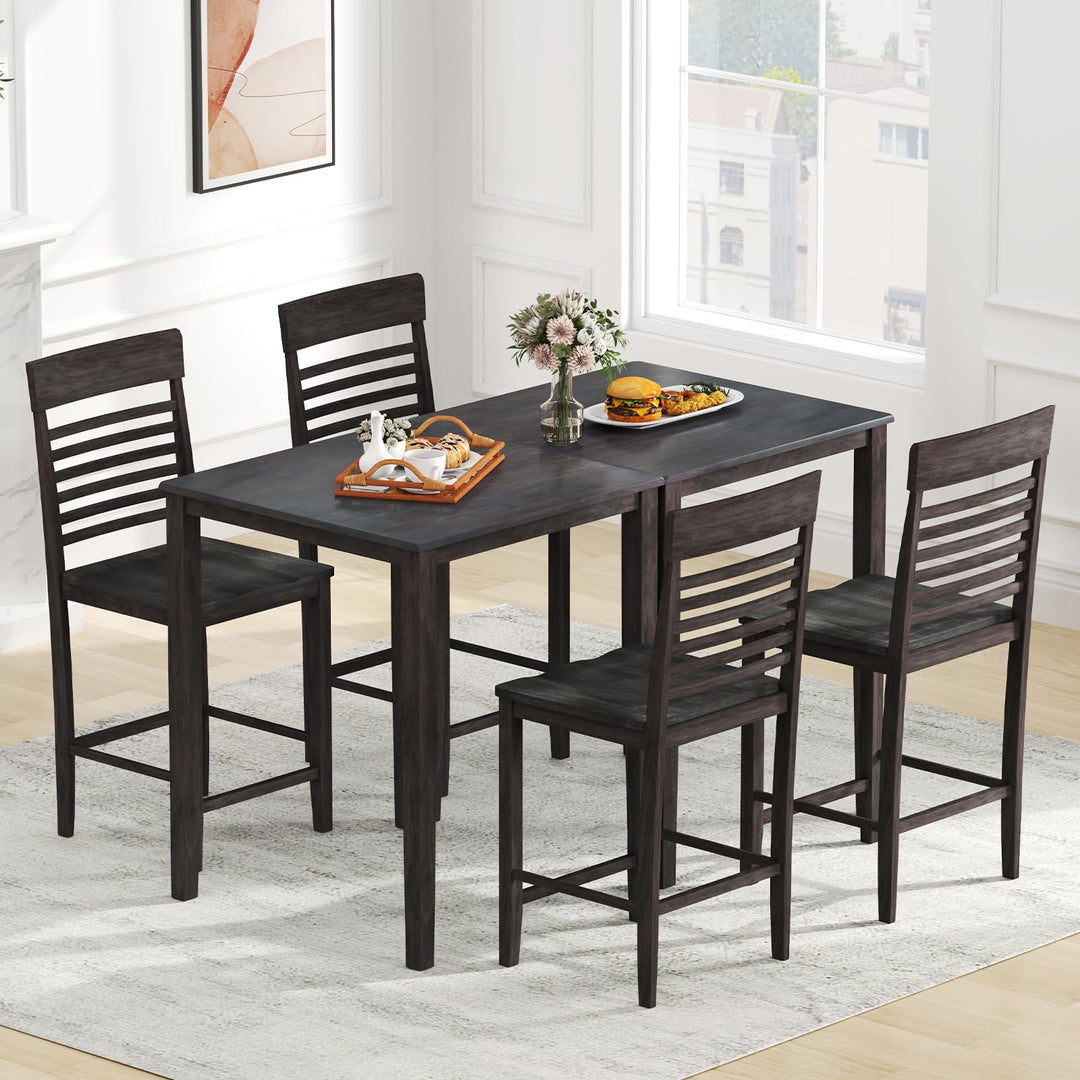 Giantex Counter-Height Square Kitchen Table and 4 Chairs Set with Rubber Wood Frame