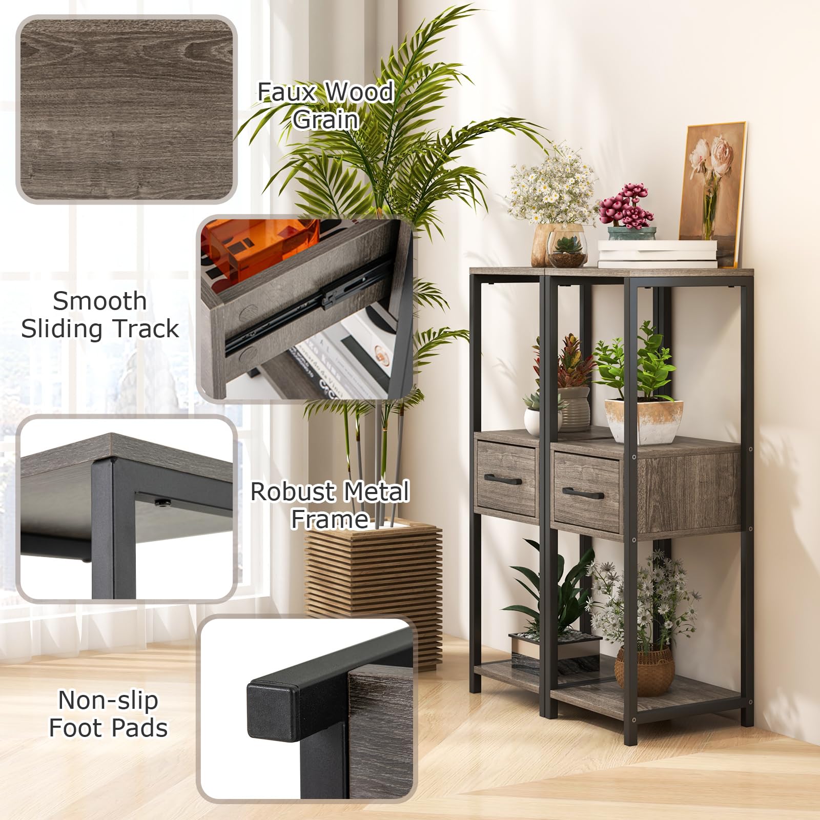 Giantex 3 Tier Tall Plant Stand Indoor, 36 Inch Corner Plant Holder with Drawer & Metal Frame