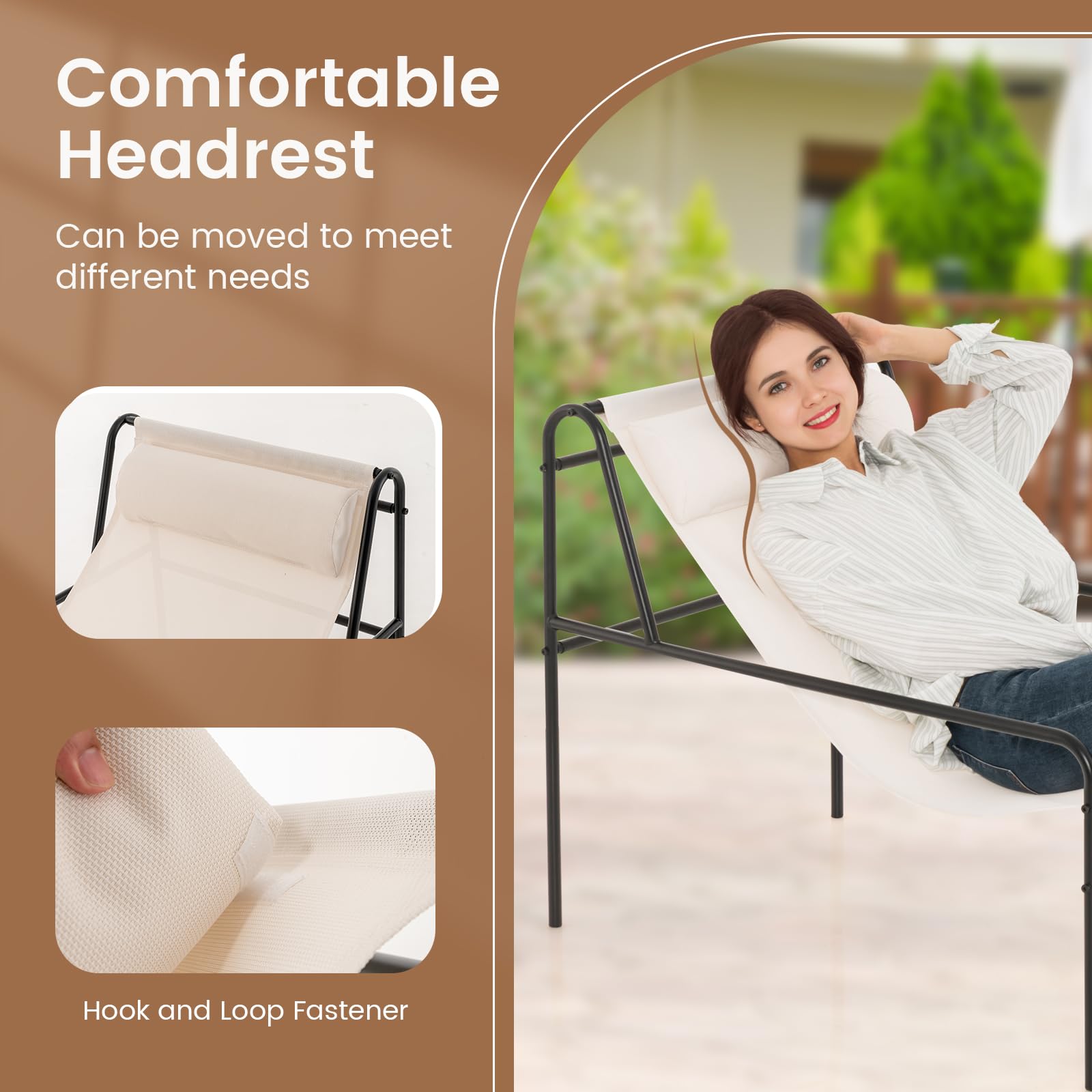 Giantex Patio Sling Lounge Chair, Modern Sling Accent Chair with Removable Headrest Pillow