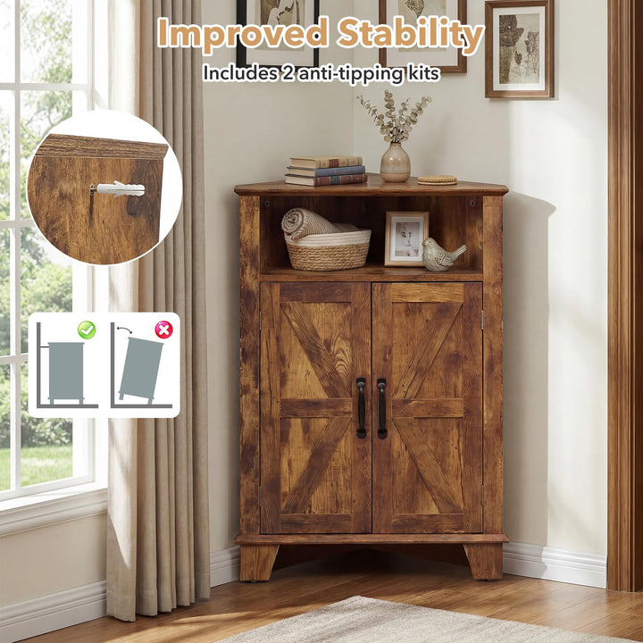 Giantex Bathroom Corner Storage Cabinet with Open Storage &amp; Adjustable Shelf