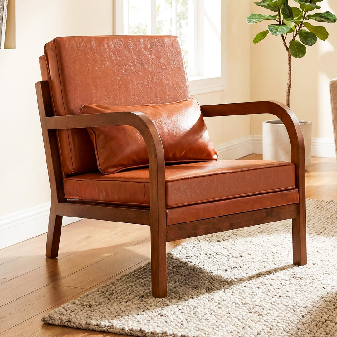 Giantex Mid-Century Modern Accent Chair with Lumbar Pillow