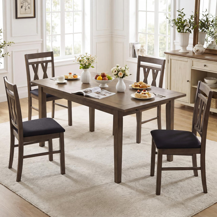 Giantex Wood Dining Chairs Set of 2/4 Linen Style Upholstered Kitchen Chairs with Dual X-Shaped Back