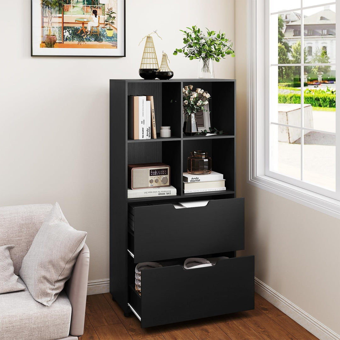Giantex Bookshelf with 4 Cubes & 2 Drawers 51” Tall Floor Bookcase with Anti-tip Kits