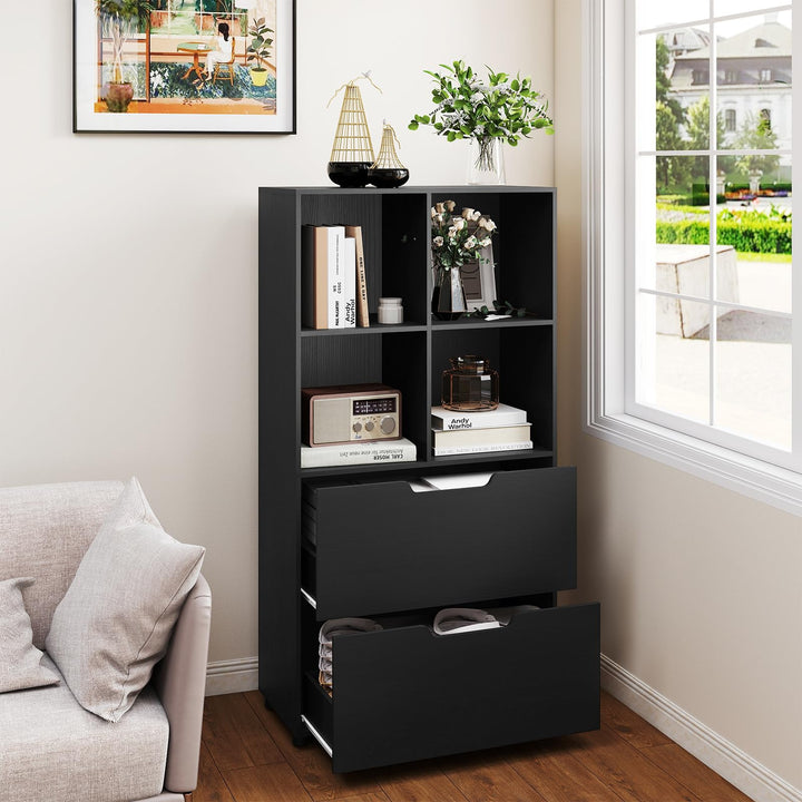Giantex Bookshelf with 4 Cubes & 2 Drawers 51” Tall Floor Bookcase with Anti-tip Kits