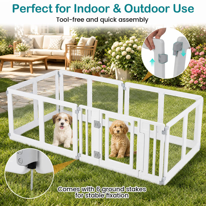 GIANTEX Clear Plastic Dog Playpen with Lockable Door