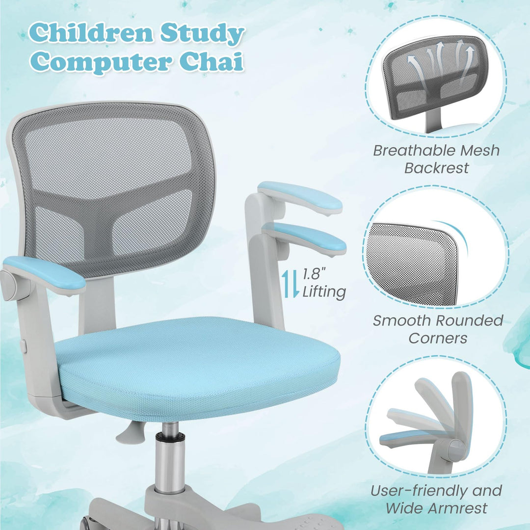 Kids Desk Chair, Ergonomic Adjustable Student Rolling Chair with Footrest & Flip-up Armrest