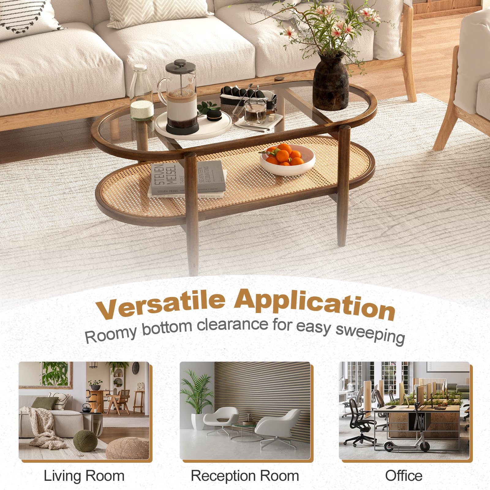 Boho Rattan Coffee Table - Giantex