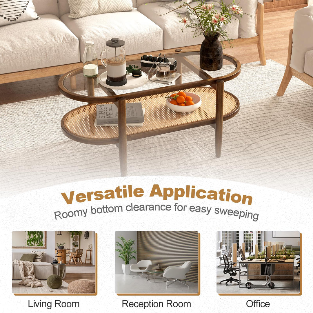 Boho Rattan Coffee Table - Giantex