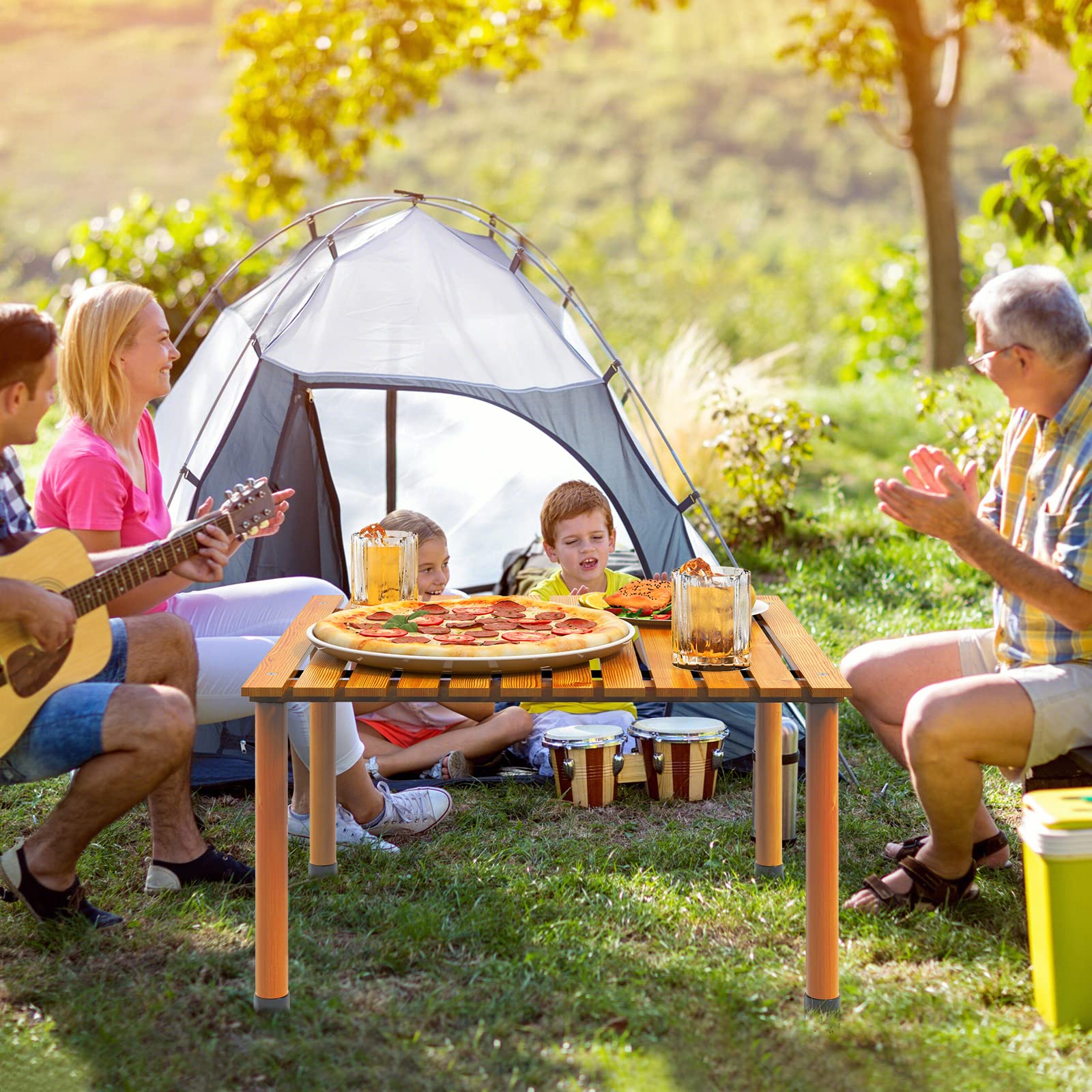 Giantex Portable Camping Table, Folding Picnic Table with Carrying Bag & Roll-up Tabletop