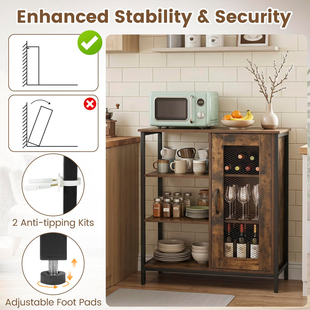 Giantex Industrial Side Cabinet with Metal Mesh Door and 3 Open Shelves