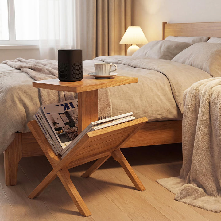 Giantex Side Table Teak Wood Set of 1/2 2-Tier Sofa Couch End Table