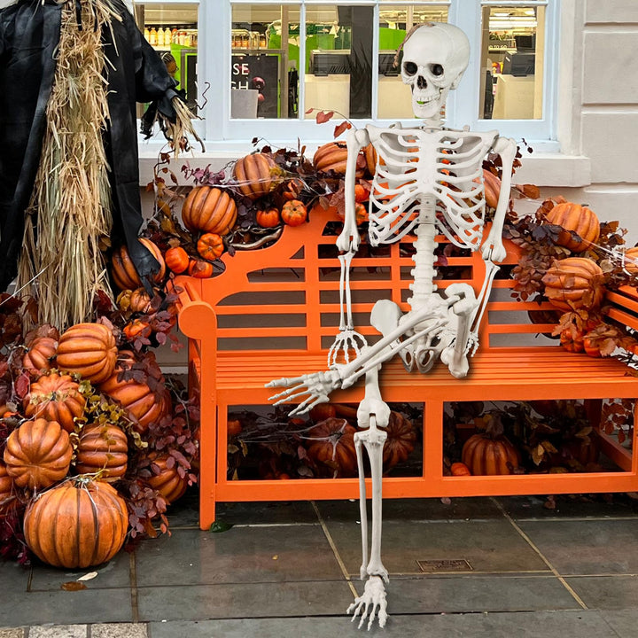 Giantex 5.4 FT Halloween Life Size Skeleton Realistic Full Body Plastic Skeleton with Movable Joints