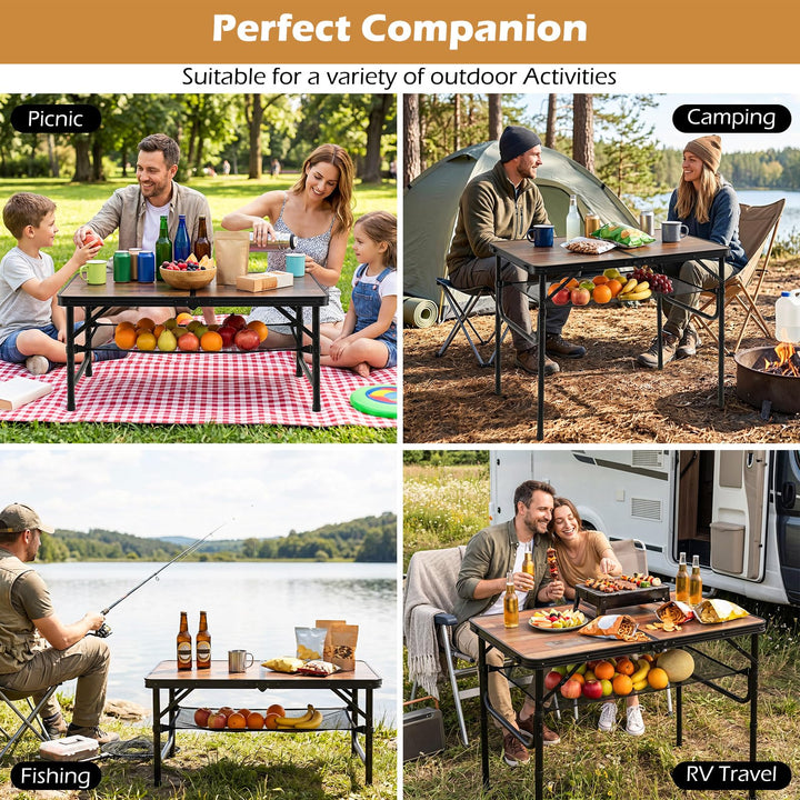 Giantex 3 FT Folding Camping Table Max 28" | Portable Aluminum Picnic Table with Adjustable Heights