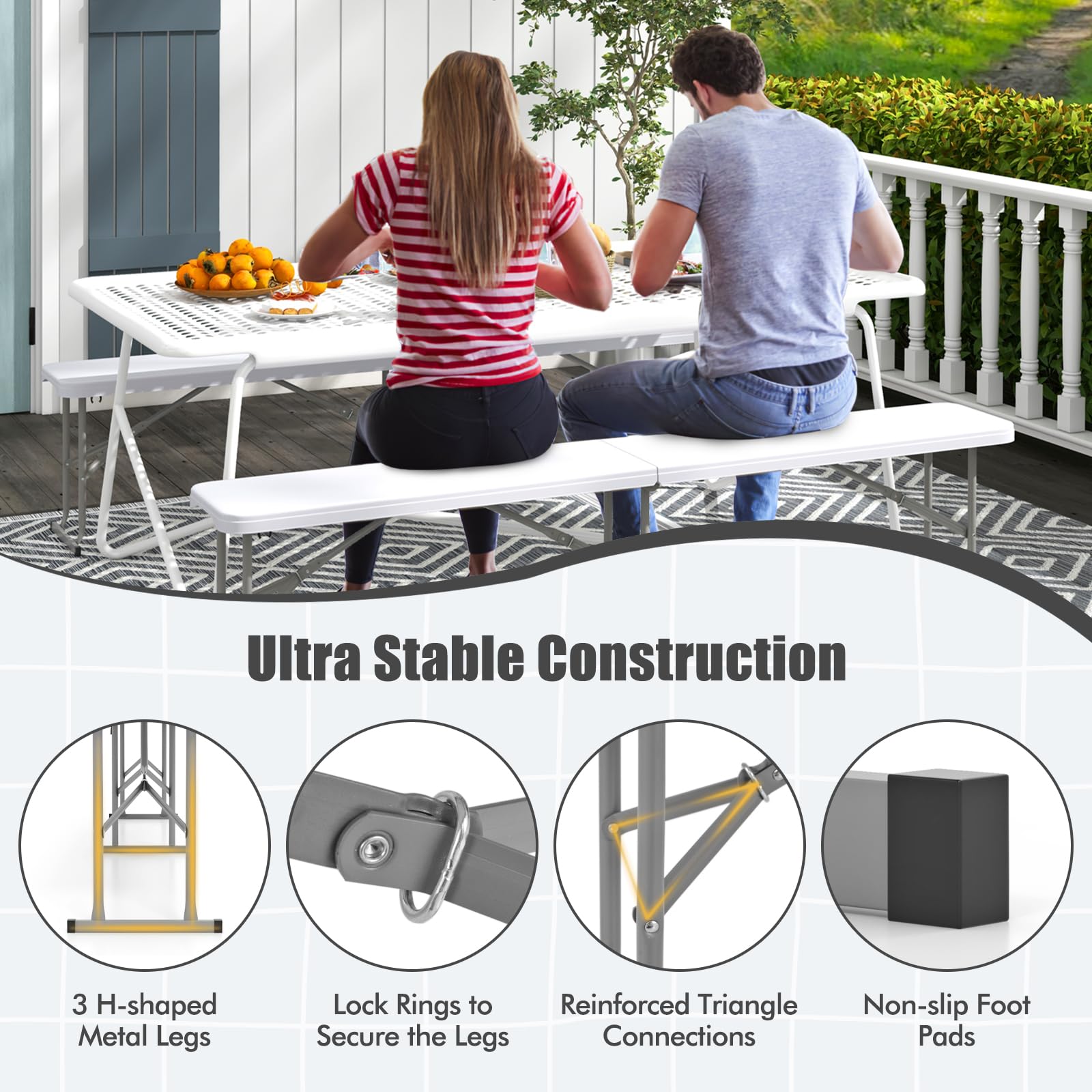 Giantex 6 Feet Plastic Folding Bench, Portable Picnic Seat for BBQ Party Camping Dining, HDPE Top