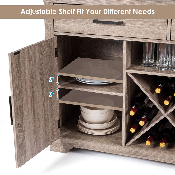 Giantex Buffet Cabinet, Farmhouse Sideboard with 2 Large Storage Drawers, Detachable Wine Rack(Gray)